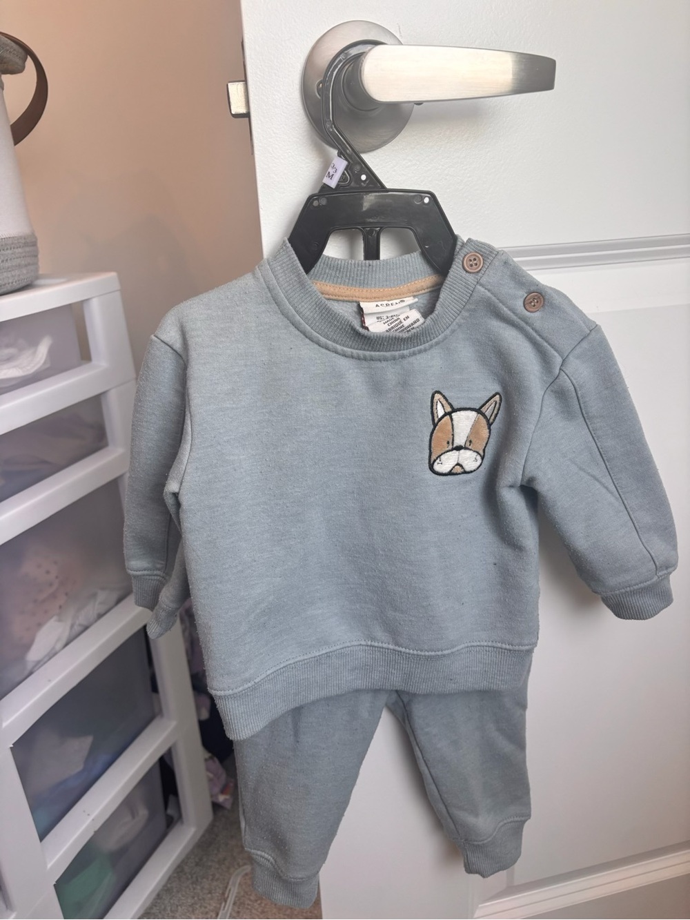 Toddler Two-Piece Sweat Set with Dog Patch - Light Blue